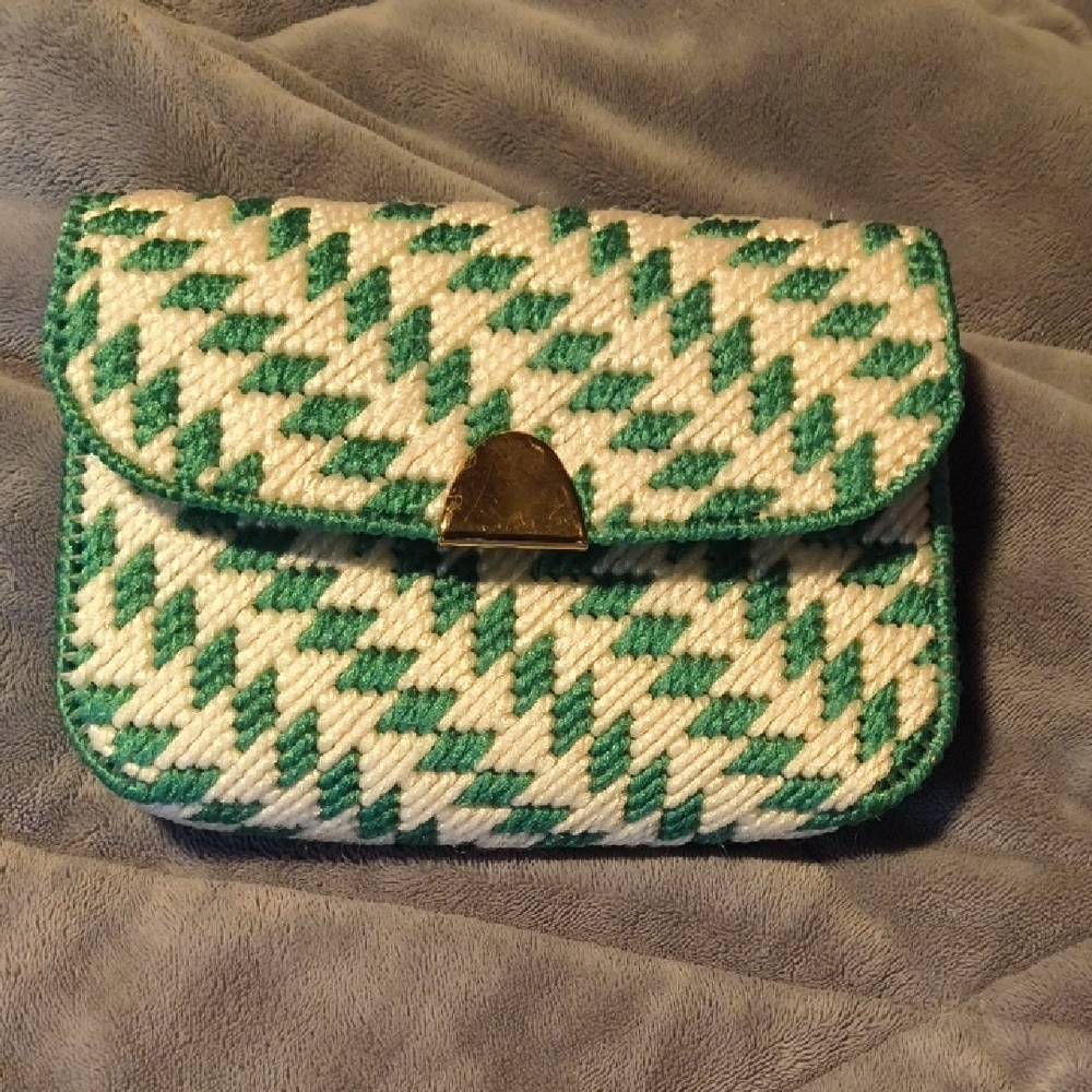 Green and White Woven Clutch